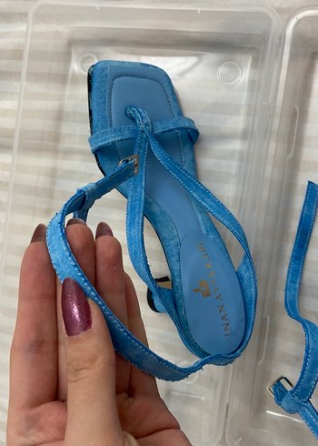 Mavi Bağcıklı İnce Topuklu Kadın Sandalet - Görsel 10