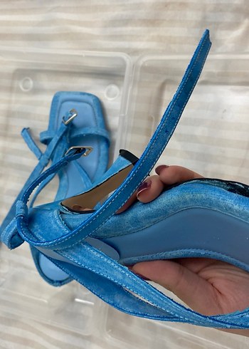 Mavi Bağcıklı İnce Topuklu Kadın Sandalet - Görsel 5