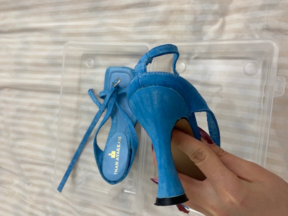 Mavi Bağcıklı İnce Topuklu Kadın Sandalet - Görsel 2