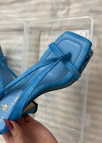 Mavi Bağcıklı Stiletto Kadın Sandalet - Görsel 9