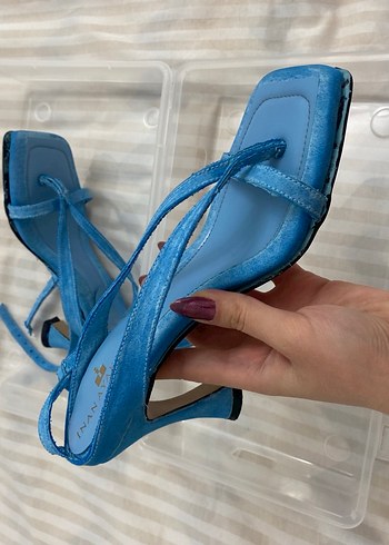 Mavi Bağcıklı Stiletto Kadın Sandalet - Görsel 7