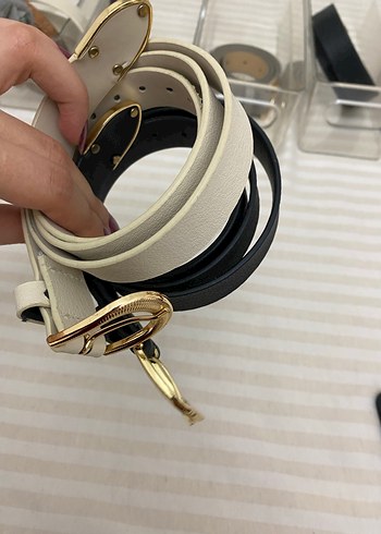 Kadın Beyaz Deri Kemer, Tokalı - Görsel 2