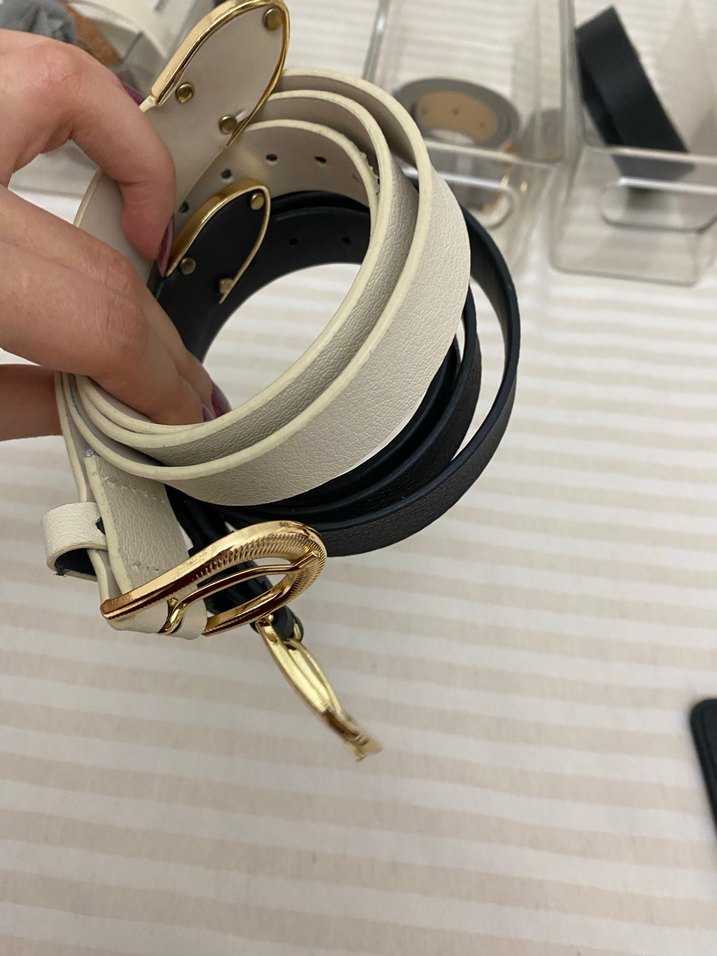 Kadın Beyaz Deri Kemer, Tokalı - Görsel 2