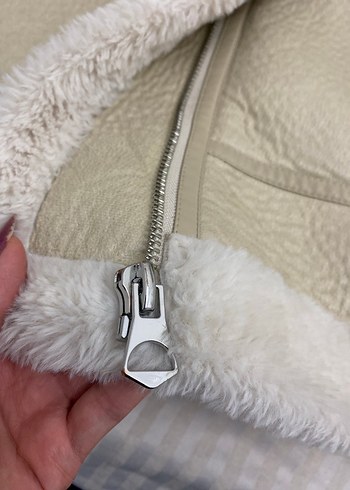 Stradivarius bej Süet Kürklü Kadın Ceket - Görsel 11