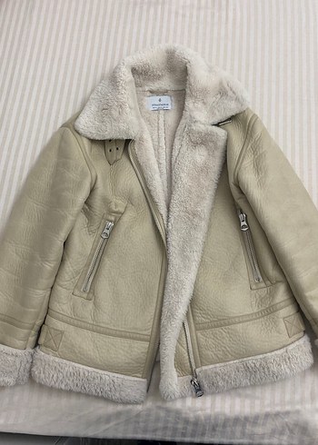 Stradivarius bej Süet Kürklü Kadın Ceket - Görsel 3