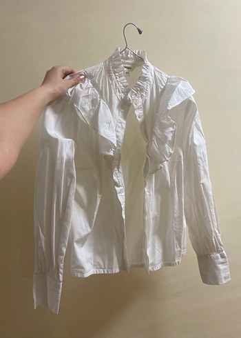 Koton Yakalı Beyaz Kadın Keten Gömlek - Görsel 2