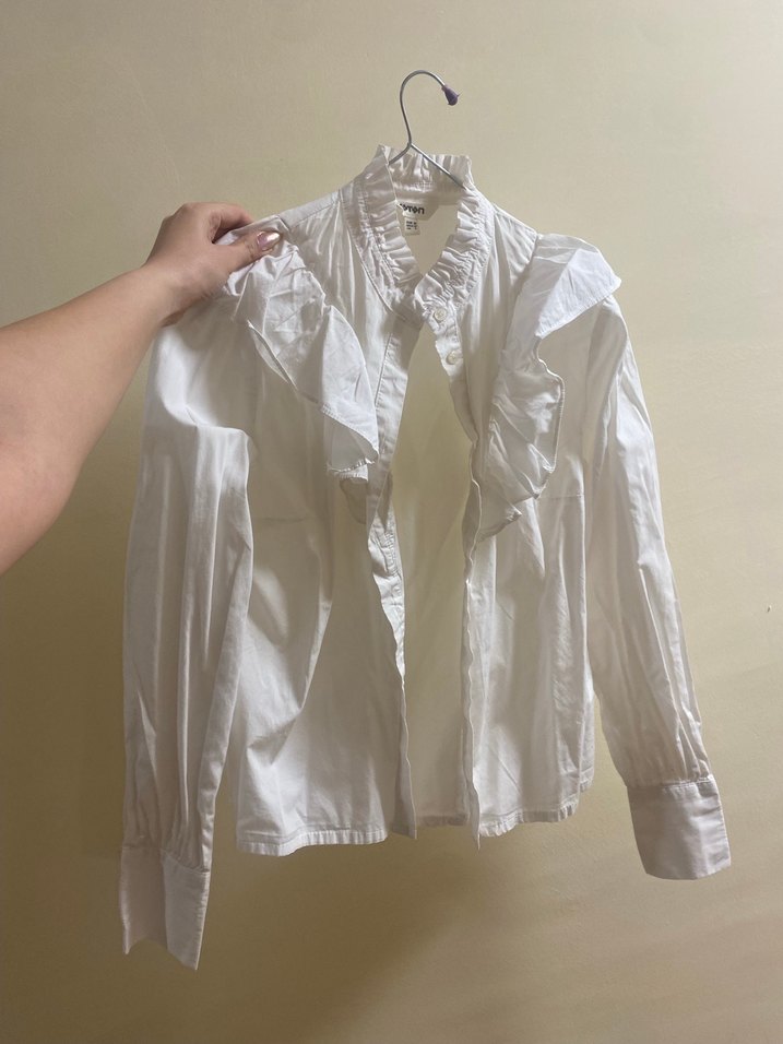 Koton Yakalı Beyaz Kadın Keten Gömlek - Görsel 2