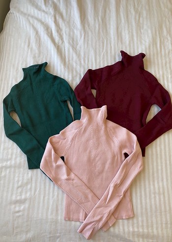xs Beden bordo Renk Bershka Bordo Kadın Boğazlı Triko Kazak