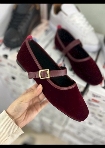 Bordo Süet Tokalı Kadın Düz babet ya da ev babeti