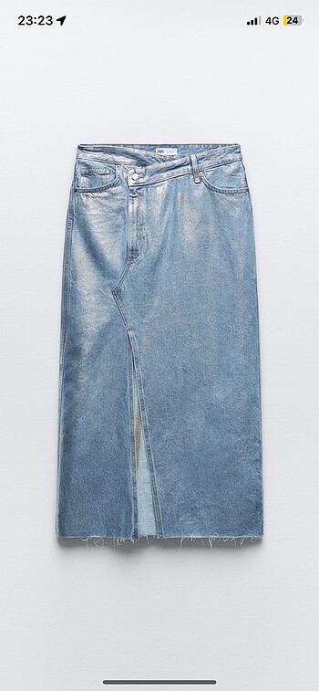 Zara asimetrik ve metalik denim etek