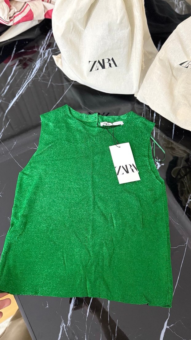 Zara Kadın Yeşil Fermuarlı Triko - Görsel 2