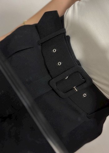 Kadın Siyah Kemerli Kumaş Pantolon - Görsel 6