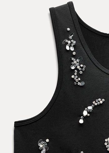 Siyah İşlemeli Payetli Kadın Atlet - Görsel 2