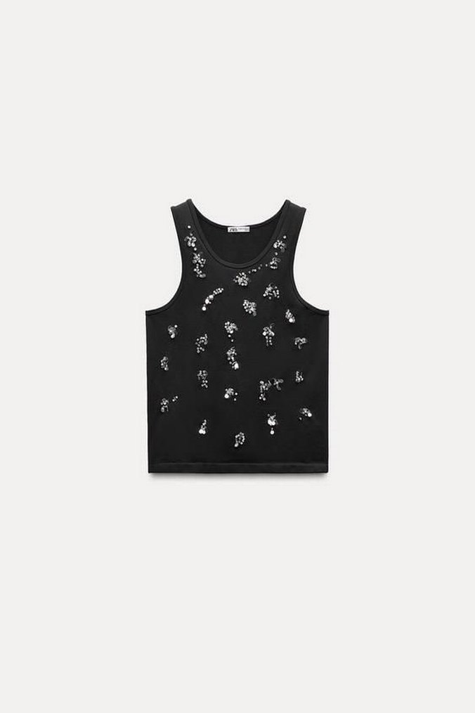 Siyah İşlemeli Payetli Kadın Atlet - Görsel 4