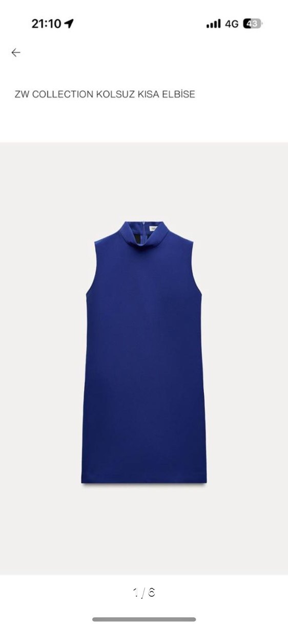 Zara Kolsuz Yüksek Yakalı Mavi Kadın  mini elbise - Görsel 2