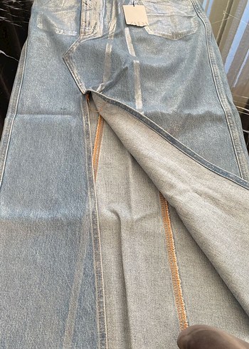 Zara Kadın Mavi Midi Denim Etek