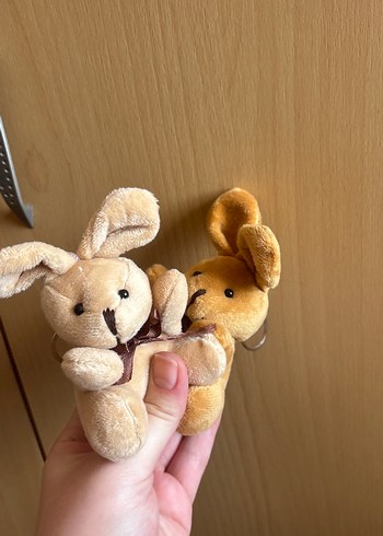 Bej Peluş Tavşan Oyuncaklar 2li anahtarlık