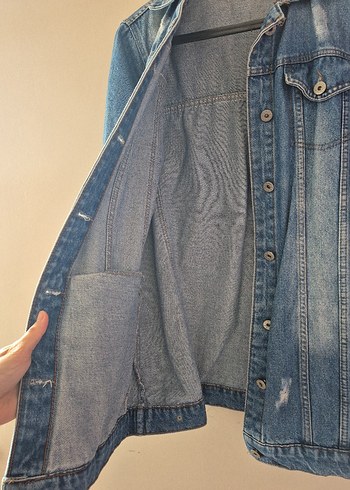 m Beden mavi Renk Düğmeli Mavi Kadın Denim Ceket