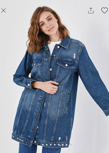 Düğmeli Mavi Kadın Denim Ceket