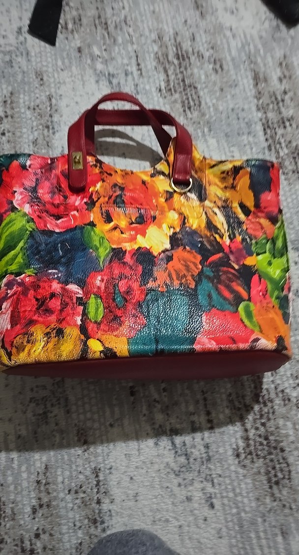 Çiçek Desenli Çok Renkli Deri Kadın Çantası - Görsel 2