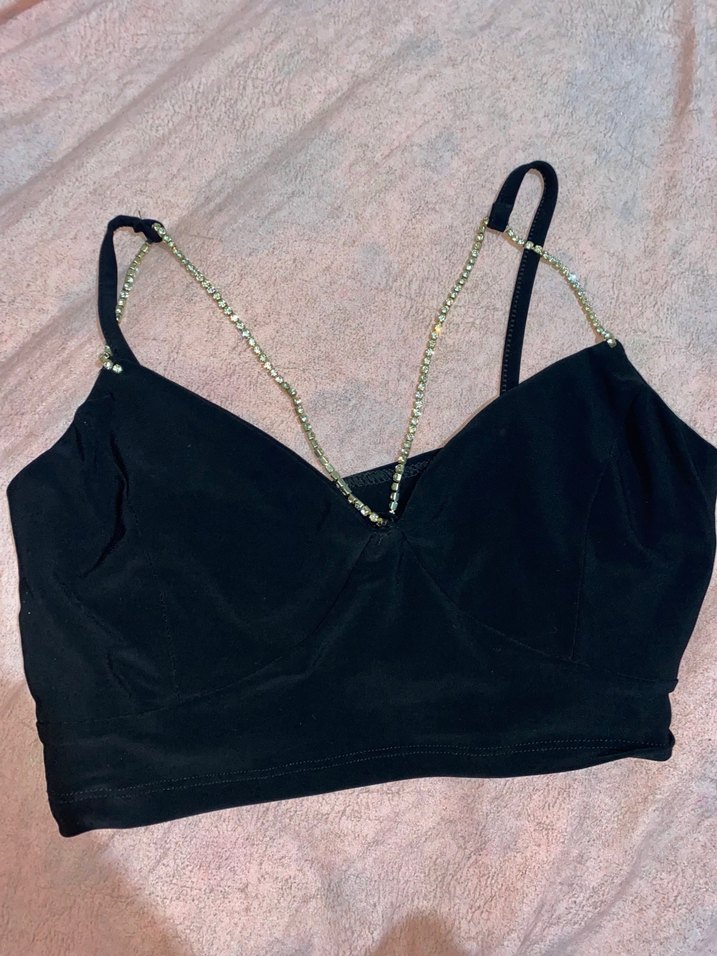 Zincir Detaylı Siyah Mini Büstiyer - Görsel 3