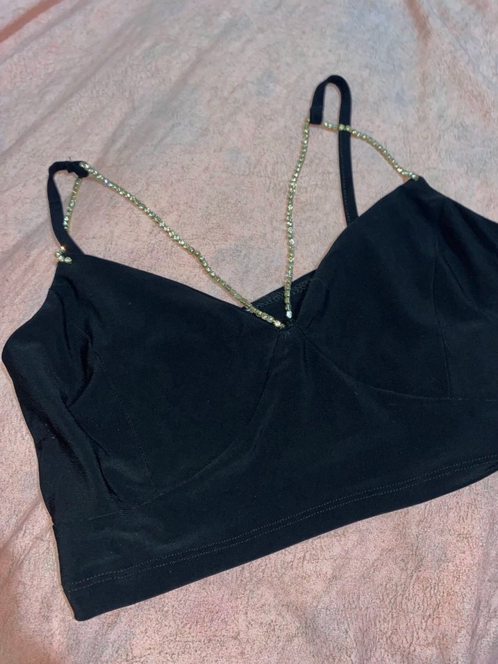 Zincir Detaylı Siyah Mini Büstiyer - Görsel 4