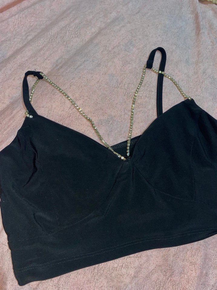 Zincir Detaylı Siyah Mini Büstiyer - Görsel 5