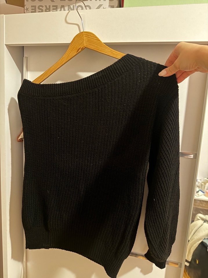 Tek Omuz Siyah Triko Kadın Kazak - Görsel 2