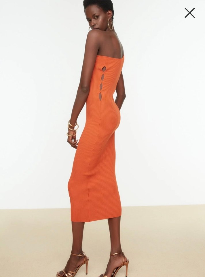Trendyolmilla Turuncu Uzun Elbise - Görsel 5