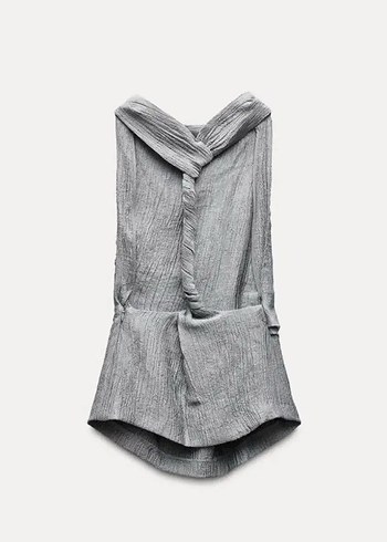 Zara Sırt Dekolteli Gri Bluz - Görsel 2