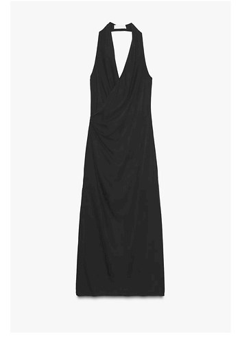 Uzun Siyah Drapeli Elbise - Görsel 4