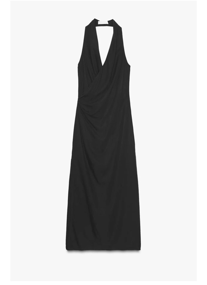 Uzun Siyah Drapeli Elbise - Görsel 4