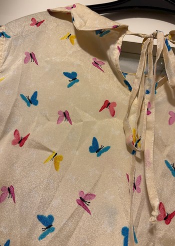 xl Beden Kolsuz Bej Bluzu, Düğmeli, Vintage