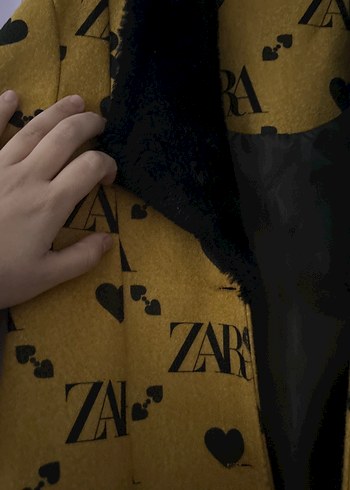 Sarı Midi çocuk Palto, Kürklü, Desenli - Görsel 3