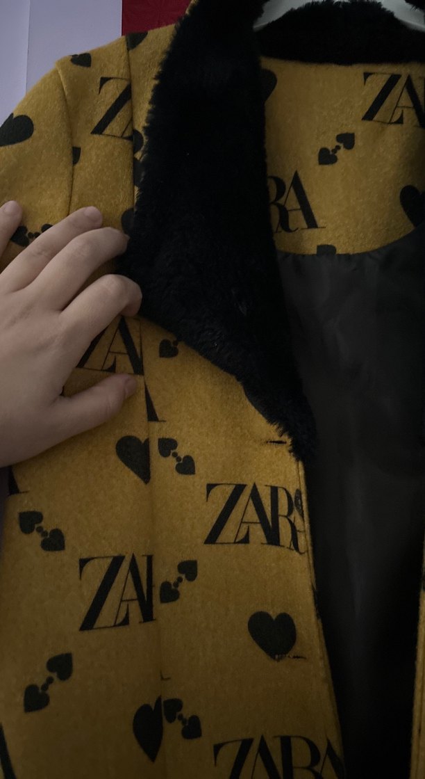 Sarı Midi çocuk Palto, Kürklü, Desenli - Görsel 3