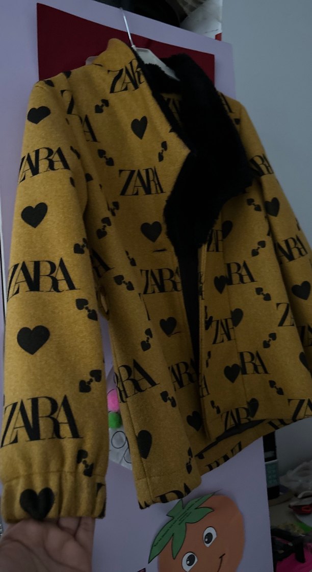 Sarı Midi çocuk Palto, Kürklü, Desenli - Görsel 2