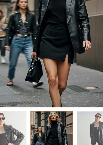 Düğmeli Siyah Deri Kadın Ceket - Görsel 4