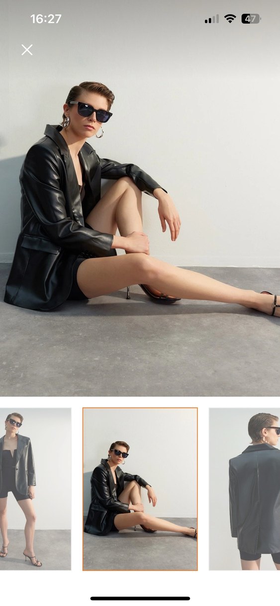 Düğmeli Siyah Deri Kadın Ceket - Görsel 2