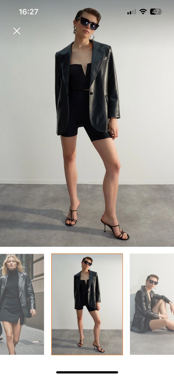 Düğmeli Siyah Deri Kadın Ceket - Görsel 3