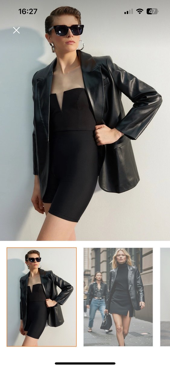 Düğmeli Siyah Deri Kadın Ceket - Görsel 5