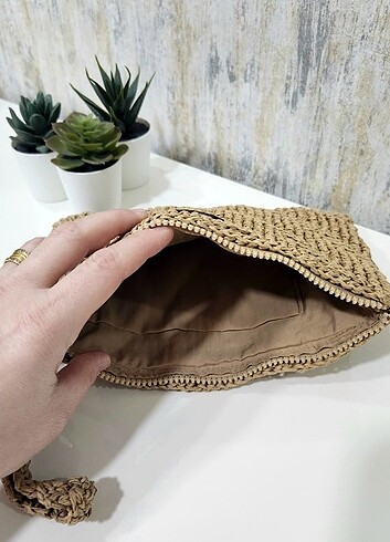  Beden camel Renk KAĞIT İP CLUTCH ÇANTA MODELİ