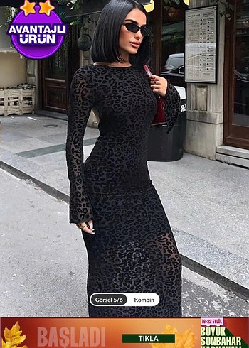 Trendyol & Milla Siyah Desenli Kadın Uzun Elbise