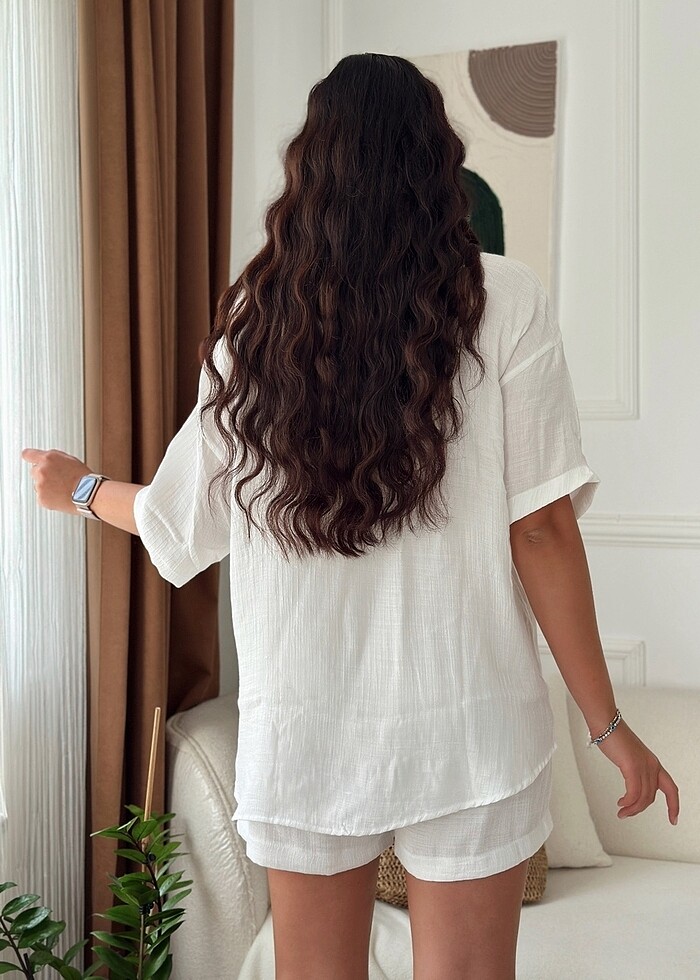 Keten gömlek şort takım - Görsel 2