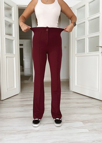 Bordo Düğmeli Kadın Kumaş Pantolon - Görsel 6