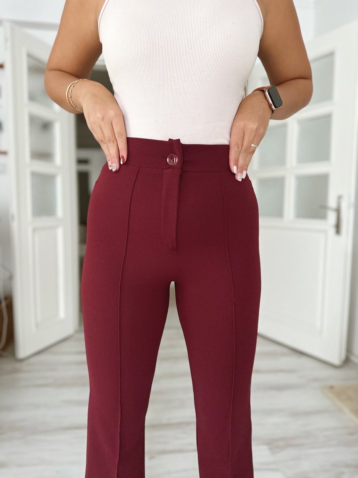 Bordo Düğmeli Kadın Kumaş Pantolon - Görsel 3
