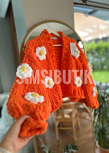 Puffy Turuncu çiçekli Hırka - Görsel 2