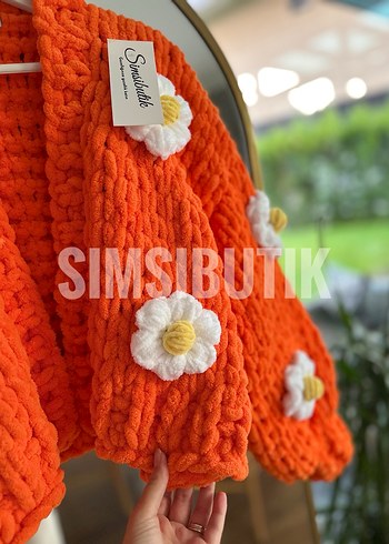 Puffy Turuncu çiçekli Hırka - Görsel 4