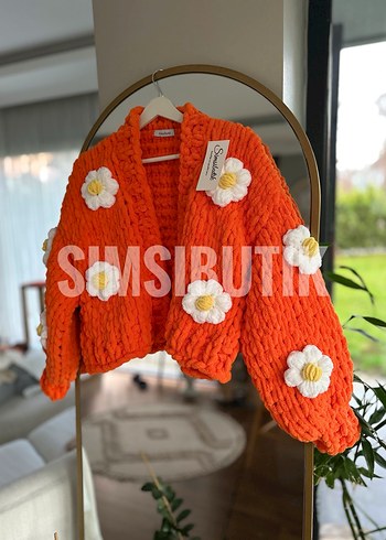 Puffy Turuncu çiçekli Hırka - Görsel 5