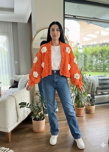 Puffy Turuncu çiçekli Hırka - Görsel 6