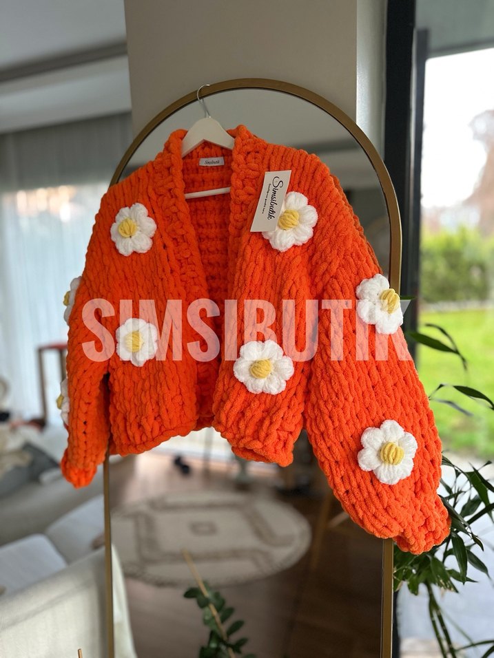 Puffy Turuncu çiçekli Hırka - Görsel 5